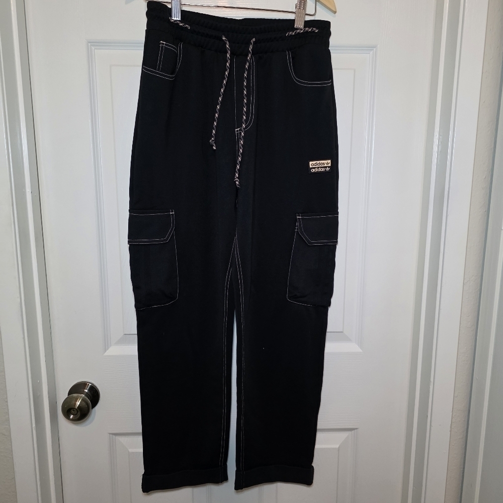 ADIDAS BLACK TRACK PANTS WITH CARGO POCKETS SZ S